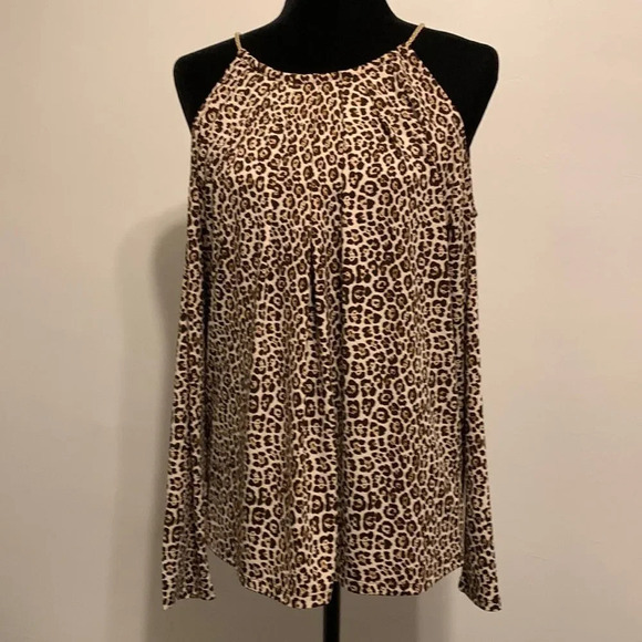 MICHAEL by MICHAEL KORS NWOT Cheetah Print Cold‎ Shoulder Long Sleeve Blouse - Picture 1 of 9